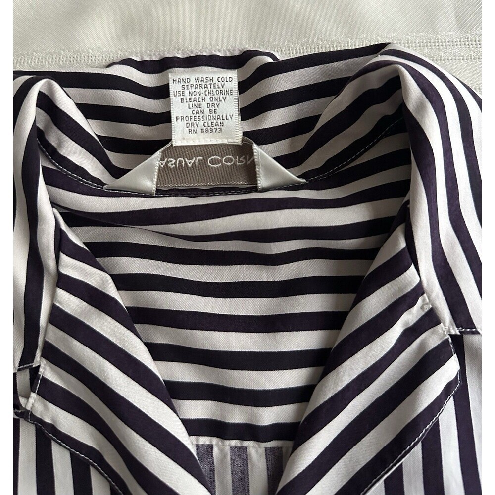 Vintage 100% Silk Casual Corner Womens Top Size XS Black White Stripe Button-Up - Picture 15 of 15